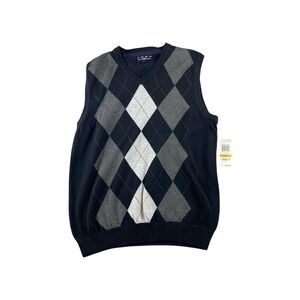 NWT Club Room Men's Argyle V Neck Sweater Vest Navy Gray Red Size Small